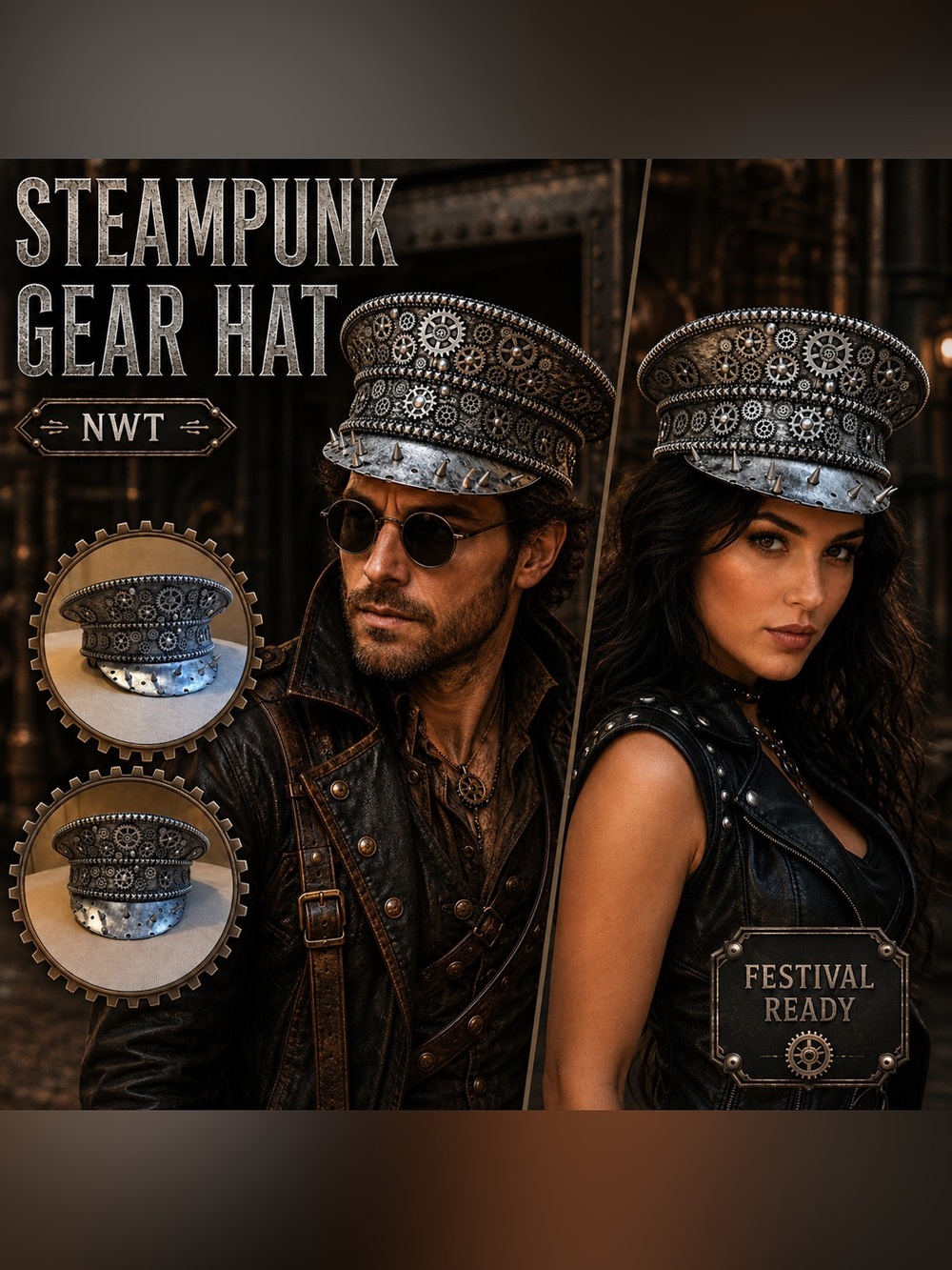 Steampunk Gear Spike Captain Hat NWT Burning Man Rave Festival Costume